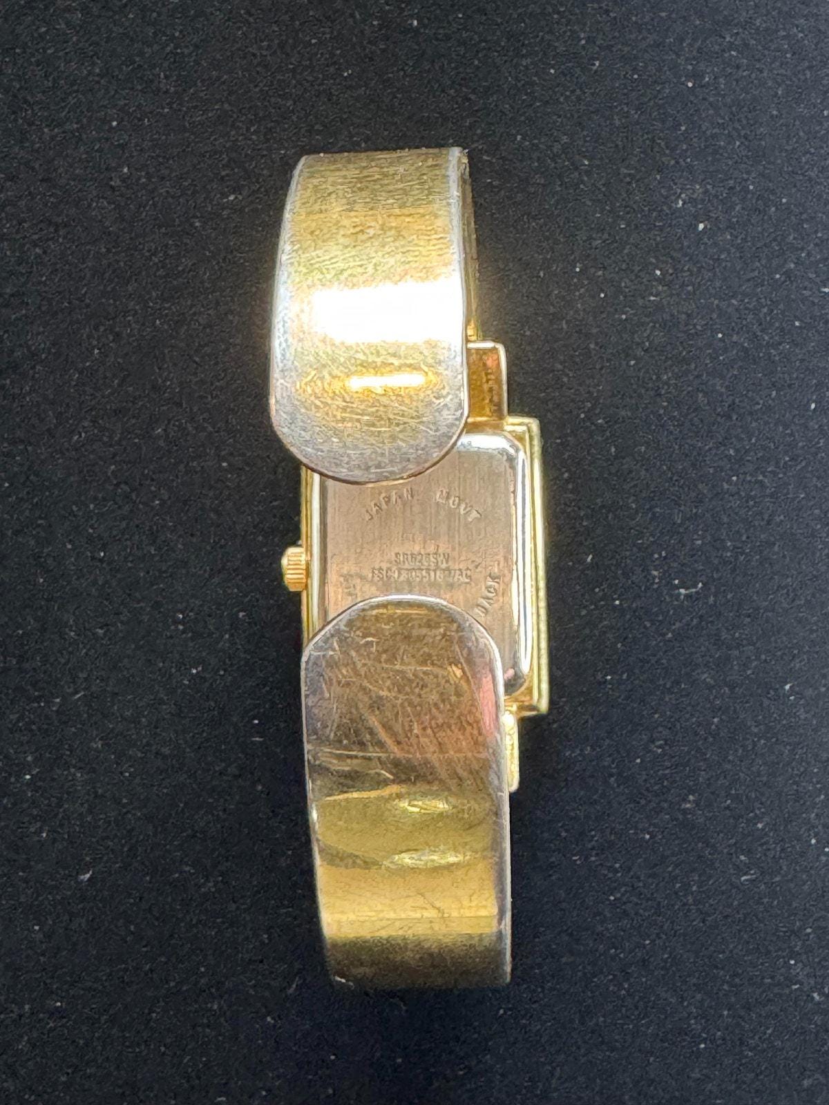 Vintage Ladies Bangle Watch - Gold Tone | Rectangular Case | Silver Dial | Japan Movement | Open Cuff Design - BatCountryCraftsUSA