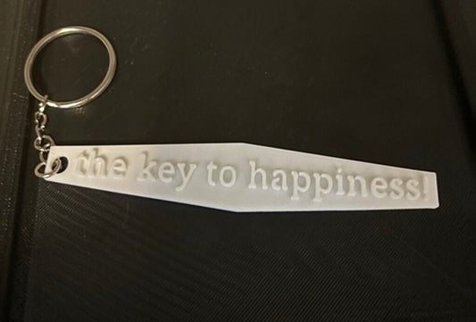 The Key to Happiness White Keychain with Steel Keyring