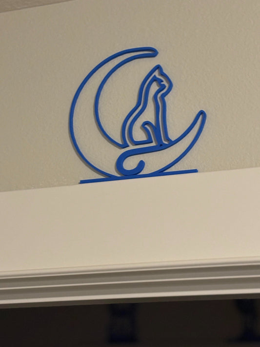 Crescent moon cat door topper and figurine in emerald blue - BatCountryCraftsUSA