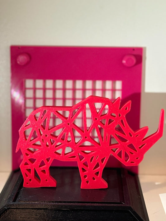 Standing red rhino figure geometric