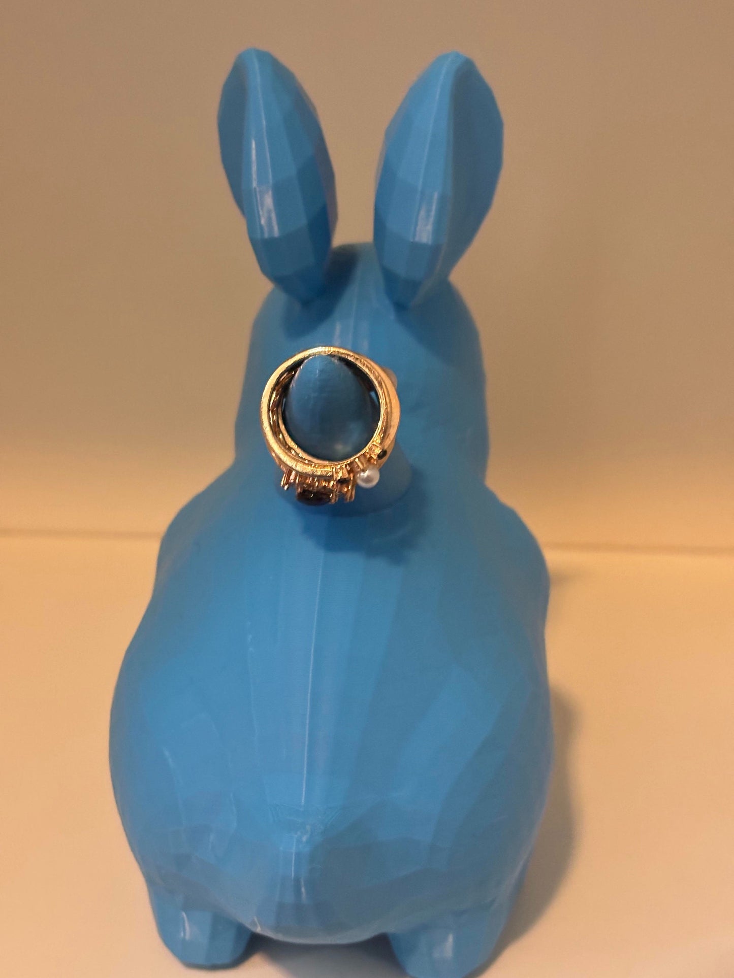 Blue Rabbit Ring Holder | Cute Bunny Jewelry Stand | Ceramic Ring Dish | Handmade Gift - BatCountryCraftsUSA
