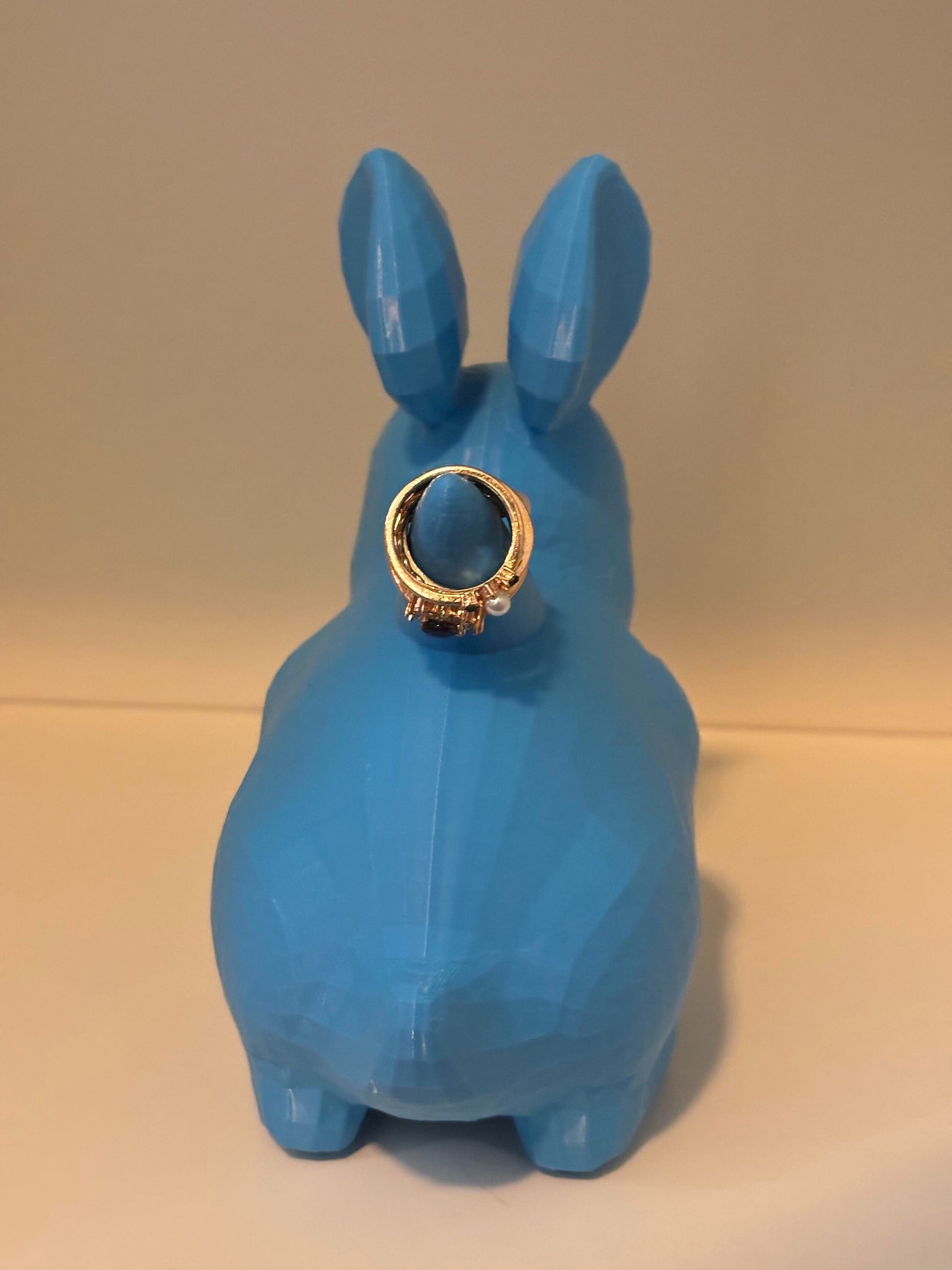 Blue Rabbit Ring Holder | Cute Bunny Jewelry Stand | Ceramic Ring Dish | Handmade Gift - BatCountryCraftsUSA