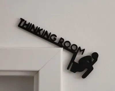 Thinking Room Funny Bathroom Door Topper Sign | Witty Toilet Humor Decor | Quirky Stick Figure WC Plaque