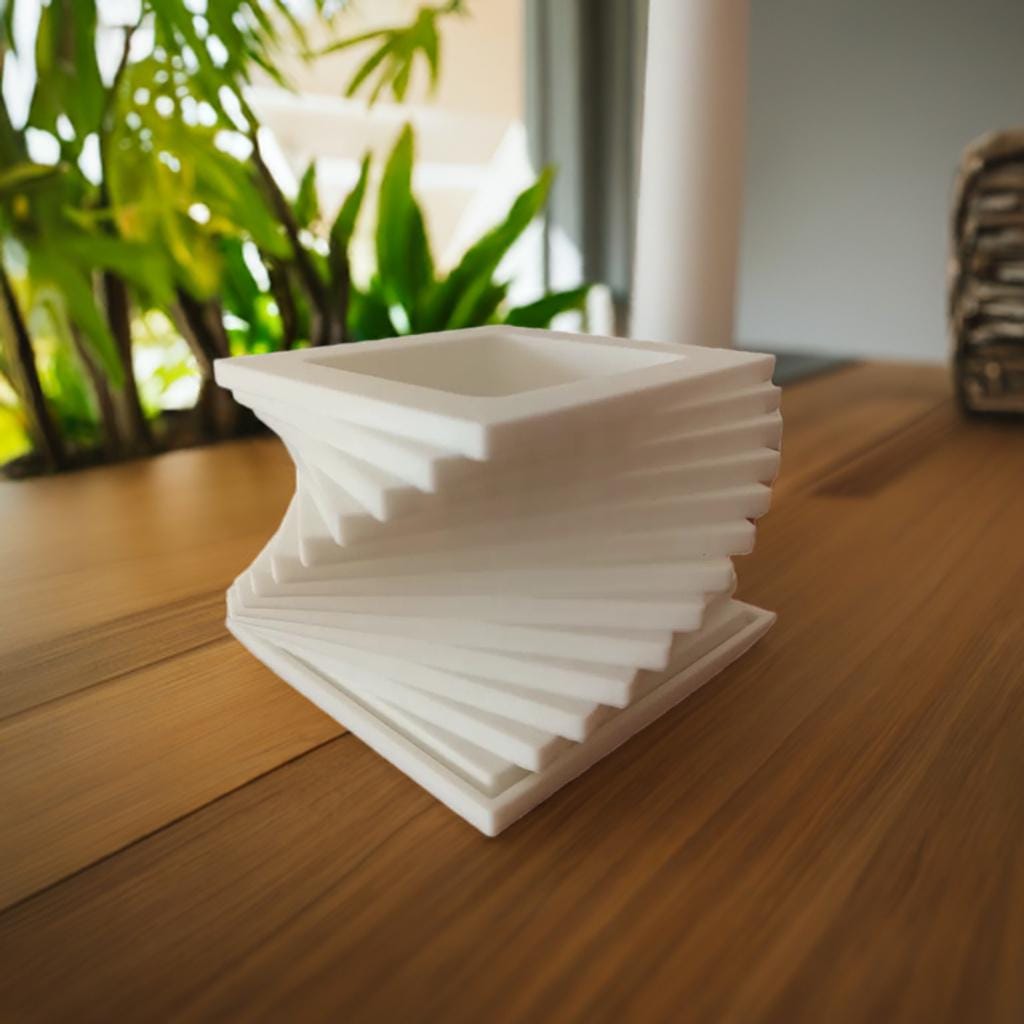 Modern Twisted Geometric Planter & Vase | Designer Spiral Plant Holder | Artistic Flower Pot | Contemporary Home Decor | Square Base - BatCountryCraftsUSA