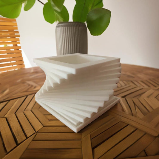 Modern Twisted Geometric Planter & Vase | Designer Spiral Plant Holder | Artistic Flower Pot | Contemporary Home Decor | Square Base - BatCountryCraftsUSA