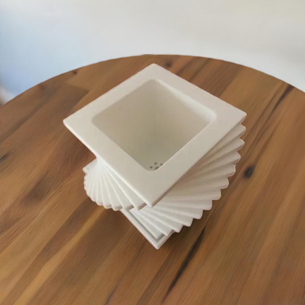 Modern Twisted Geometric Planter & Vase | Designer Spiral Plant Holder | Artistic Flower Pot | Contemporary Home Decor | Square Base - BatCountryCraftsUSA