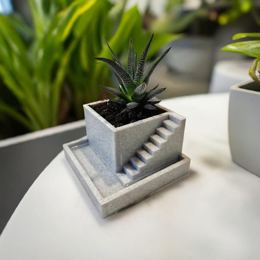 Stair Succulent Planter | Mini Plant Holder | Modern Geometric Desk Planter | Minimalist Indoor Garden Decor - BatCountryCraftsUSA
