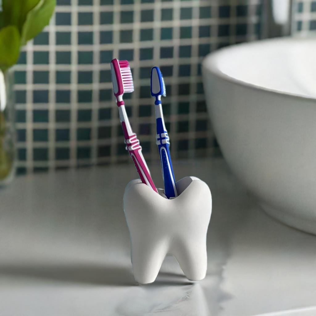 Tooth Shaped Toothbrush Holder | Dental Theme Bathroom Decor | Multiple Brush Stand | Fun Tooth Design | Kids Organizer - BatCountryCraftsUSA