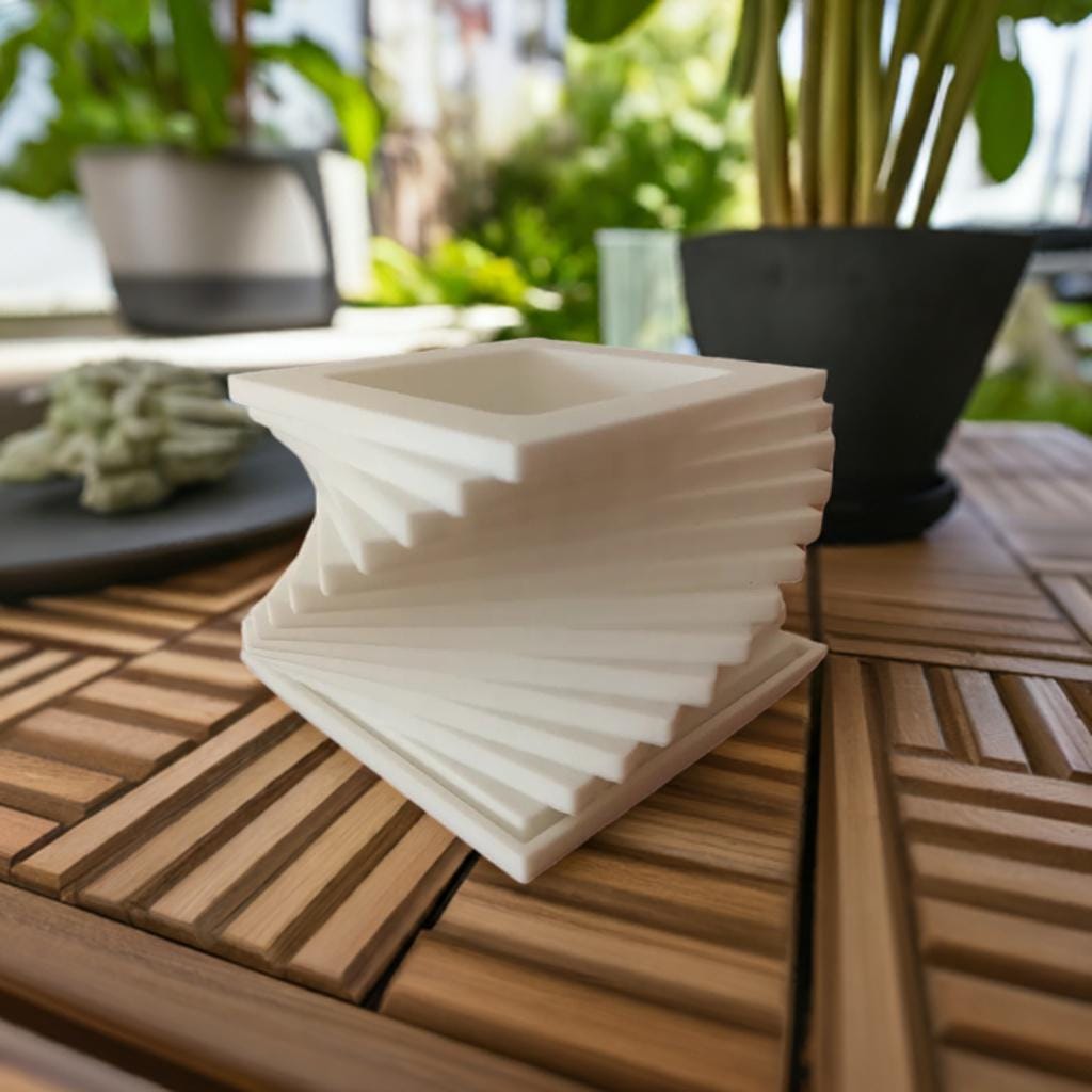 Modern Twisted Geometric Planter & Vase | Designer Spiral Plant Holder | Artistic Flower Pot | Contemporary Home Decor | Square Base - BatCountryCraftsUSA