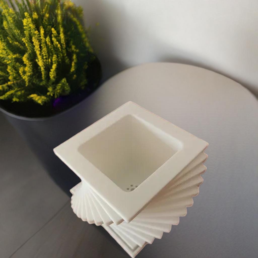Modern Twisted Geometric Planter & Vase | Designer Spiral Plant Holder | Artistic Flower Pot | Contemporary Home Decor | Square Base - BatCountryCraftsUSA