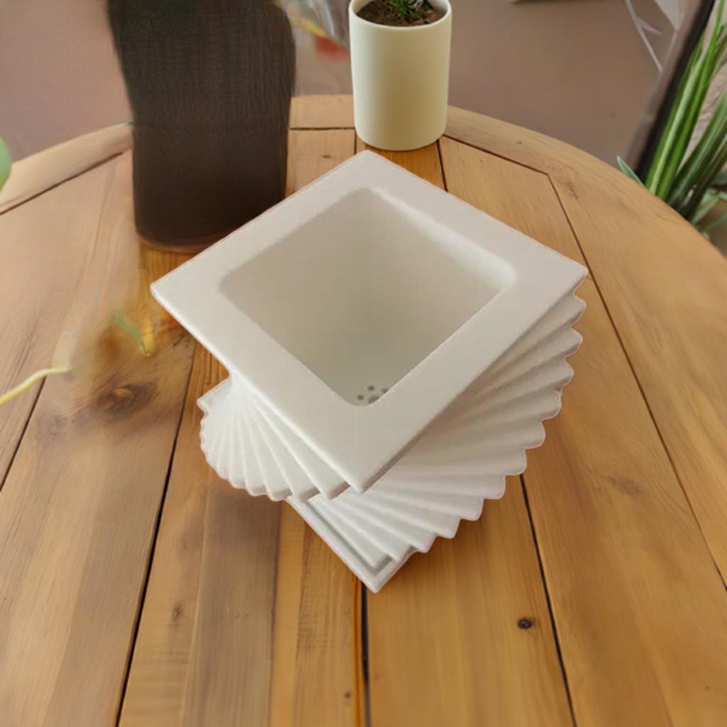 Modern Twisted Geometric Planter & Vase | Designer Spiral Plant Holder | Artistic Flower Pot | Contemporary Home Decor | Square Base - BatCountryCraftsUSA
