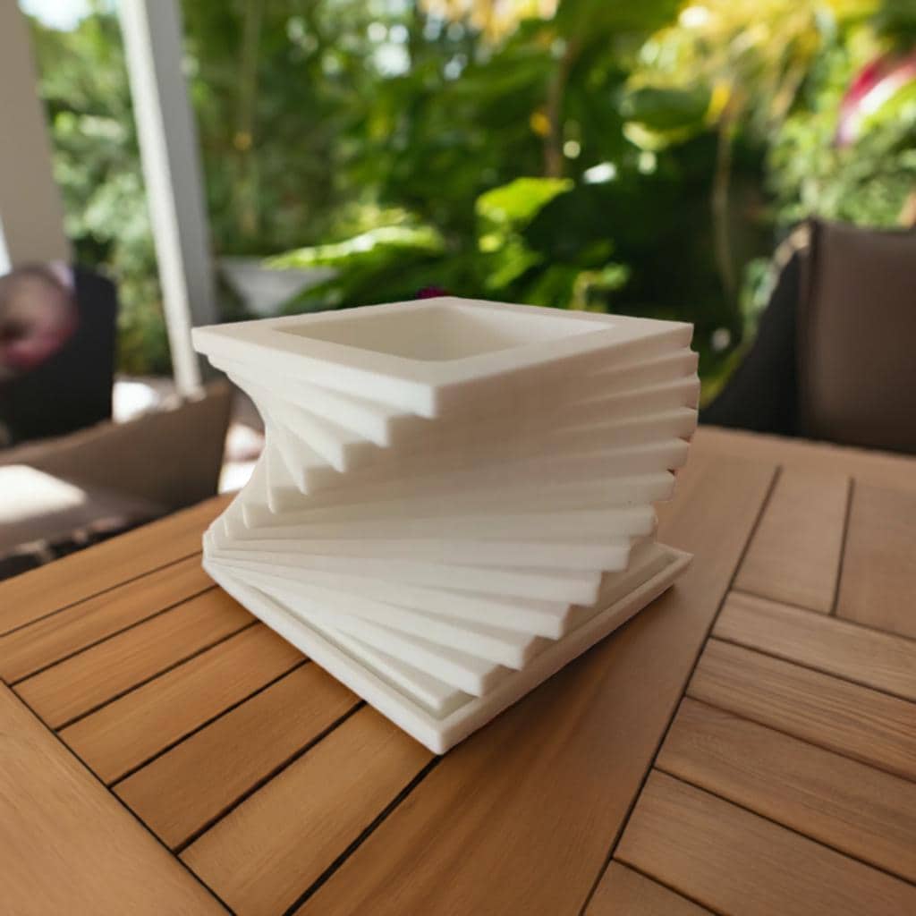 Modern Twisted Geometric Planter & Vase | Designer Spiral Plant Holder | Artistic Flower Pot | Contemporary Home Decor | Square Base - BatCountryCraftsUSA