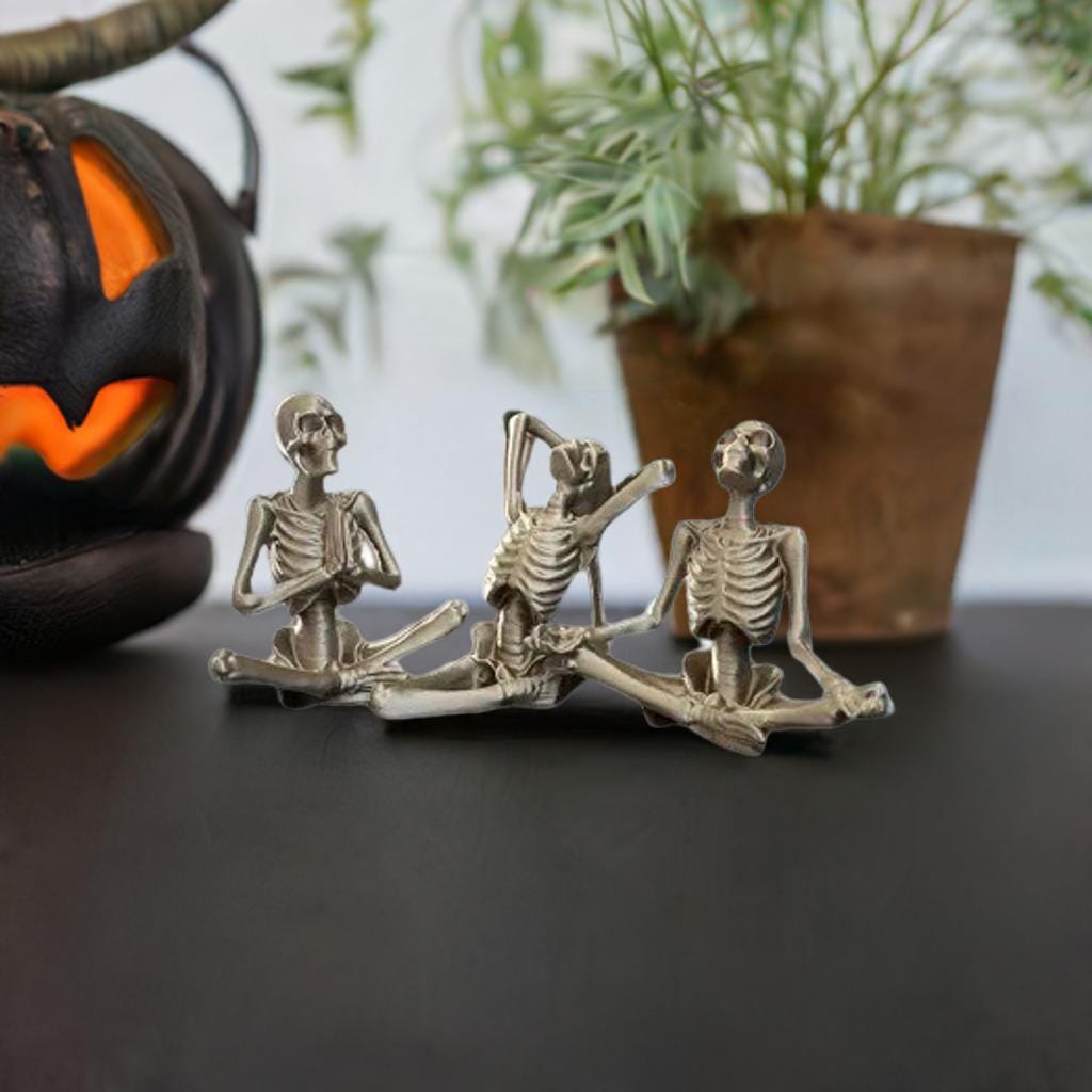 Skeleton Yoga Figurines | Set of 3 Poses | Gothic Home Decor | Yoga Lover Gift | Halloween Decoration | Meditation Art - BatCountryCraftsUSA