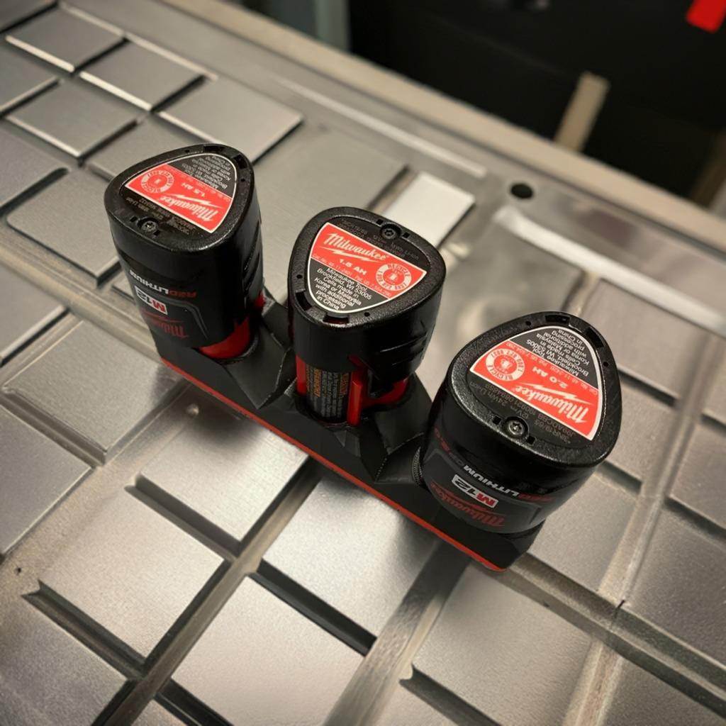 Milwaukee M12 Battery Organizer | Gridfinity Shadow Tray | Tool Battery Storage | Workshop Organization | M12 Battery Holder | 3X Small Tray - BatCountryCraftsUSA