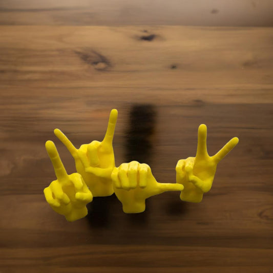 Hand Gesture Miniatures | Set of 4 Hand Sign Figurines | Rock On Peace Love Thumbs Up Collectibles | Desktop Decor - BatCountryCraftsUSA