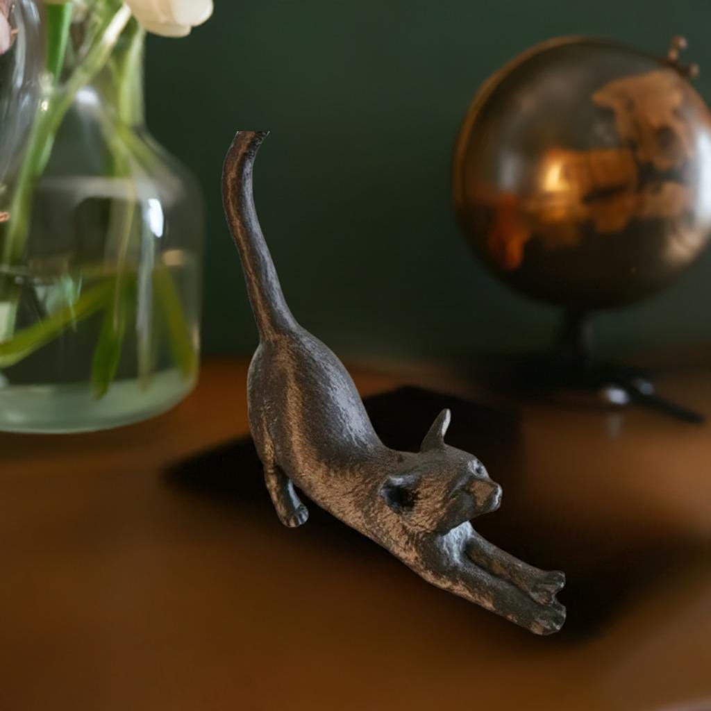 Stretching Cat Figurine | Cat Sculpture | Feline Home Decor | Animal Lover Gift | Desk Accessory | Cute Cat Statue | Pet Lover Gift - BatCountryCraftsUSA