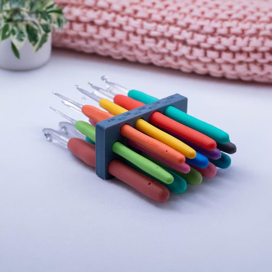 Crochet Hook Organizer for Ergonomic Rubber Handles | 9 or 14 Hook Storage Block | Desktop Stand | Craft Supply Holder | Tool Rack - BatCountryCraftsUSA
