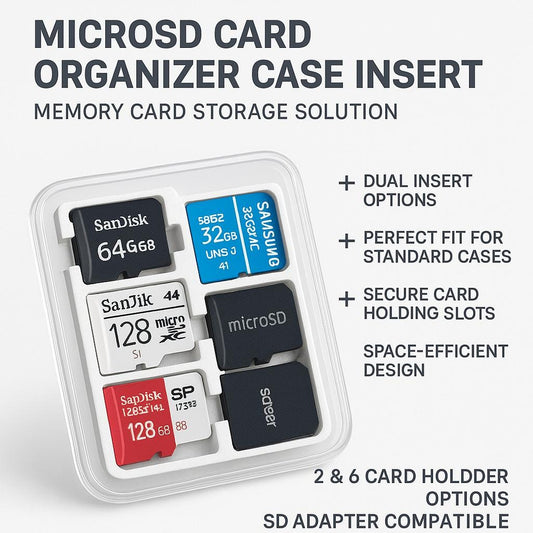 MicroSD Card Organizer Case Insert | Memory Card Storage Solution | 2 & 6 Card Holder Options | SD Adapter Compatible - BatCountryCraftsUSA