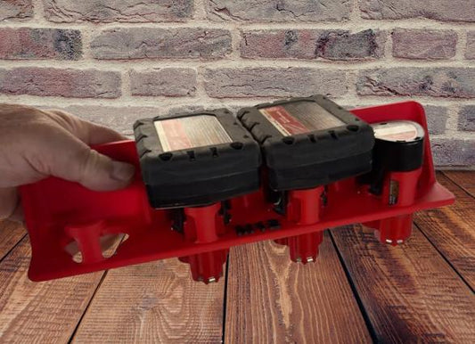 Milwaukee M12 Battery Holder | 4-Battery Organizer | Tool Battery Storage | Power Tool Accessory | Workshop Organization | Tool Mount - BatCountryCraftsUSA