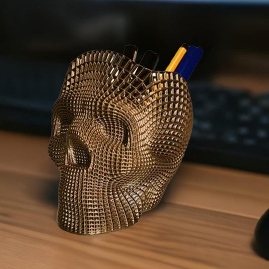 Wireframe Skull Pencil Holder | Skeleton Pen Organizer | Gothic Desk Accessory | Creative Office Decor | Skull Pen Cup - BatCountryCraftsUSA