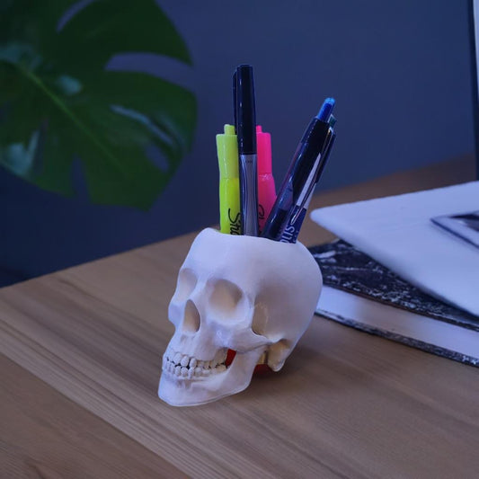 Skull Pen & Pencil Holder | Gothic Desk Organizer | Skeleton Office Accessory | Skull Pen Cup | Macabre Desktop Decor - BatCountryCraftsUSA