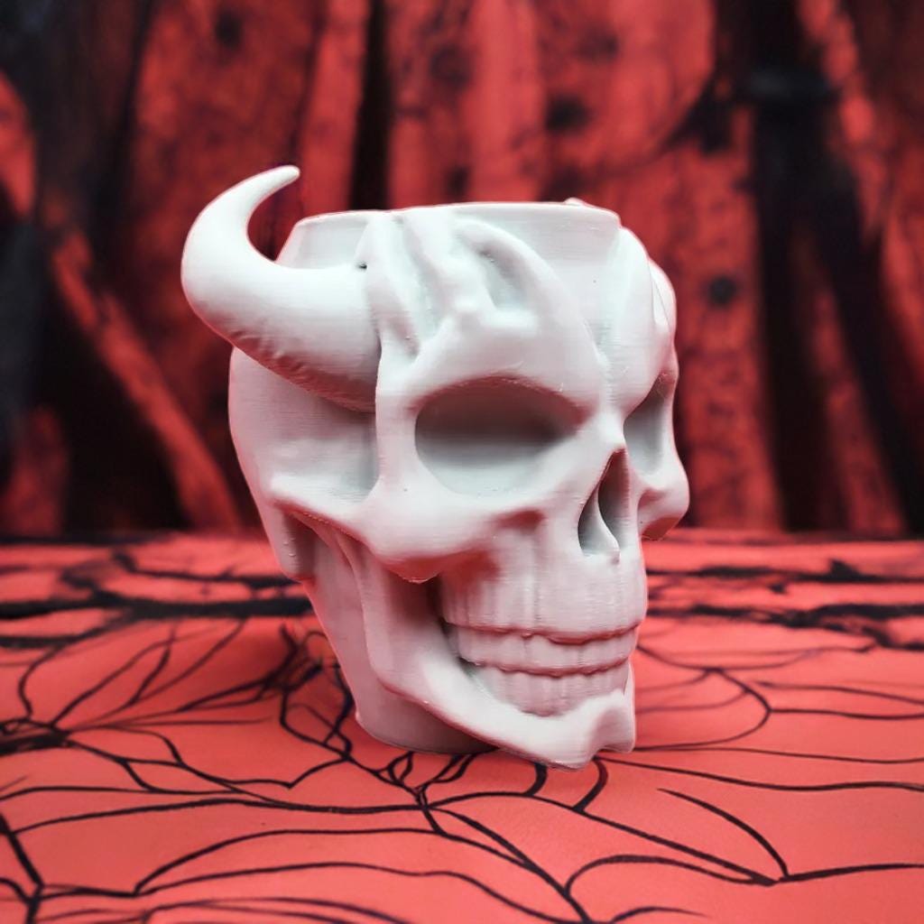 Demon Skull Pen Cup | Horned Skeleton Pen Holder | Gothic Office Accessory | Halloween Pencil Organizer | Dark Fantasy Decor - BatCountryCraftsUSA