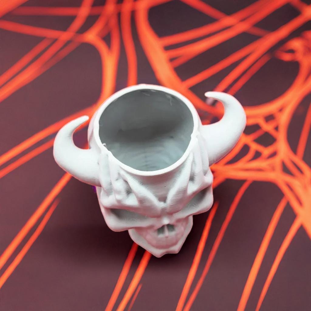 Demon Skull Pen Cup | Horned Skeleton Pen Holder | Gothic Office Accessory | Halloween Pencil Organizer | Dark Fantasy Decor - BatCountryCraftsUSA