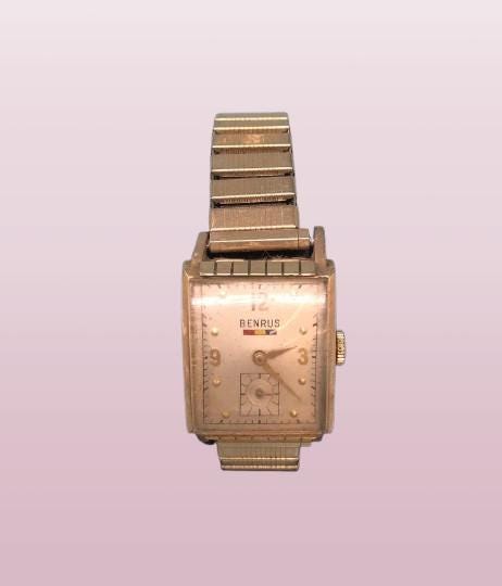 Art Deco Benrus 17J Watch | Rare 288319 Model | 1940s 10K Gold Filled Case | Expansion Bracelet | Rectangular Dress Watch - BatCountryCraftsUSA