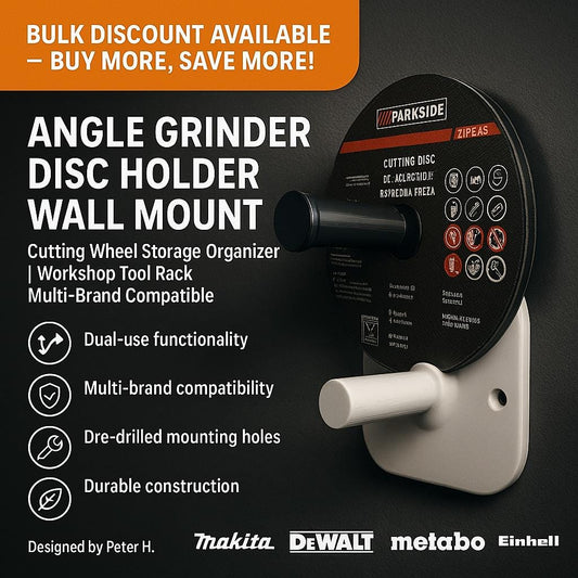 Angle Grinder Disc Holder Wall Mount | Cutting Wheel Storage Organizer | Workshop Tool Rack | Multi-Brand Compatible - BatCountryCraftsUSA