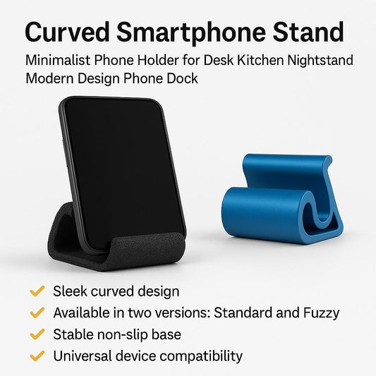 Curved Smartphone Stand | Minimalist Phone Holder for Desk Kitchen Nightstand | Modern Design Phone Dock | Universal Device - BatCountryCraftsUSA