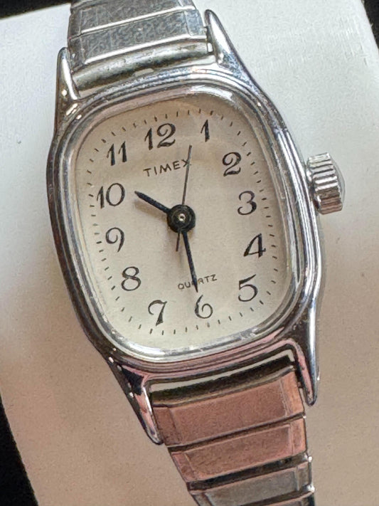 Vintage Timex Ladies Watch - Square Case | Cream Dial | Expansion Band | Quartz | BA Cell | Stainless Steel Back - BatCountryCraftsUSA