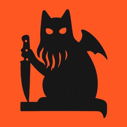 Cthulhu Cat with Knife Door Topper | Lovecraftian Halloween Decor | Gothic Door Frame Art | Horror Cat Silhouette | Spooky Home Accent - BatCountryCraftsUSA