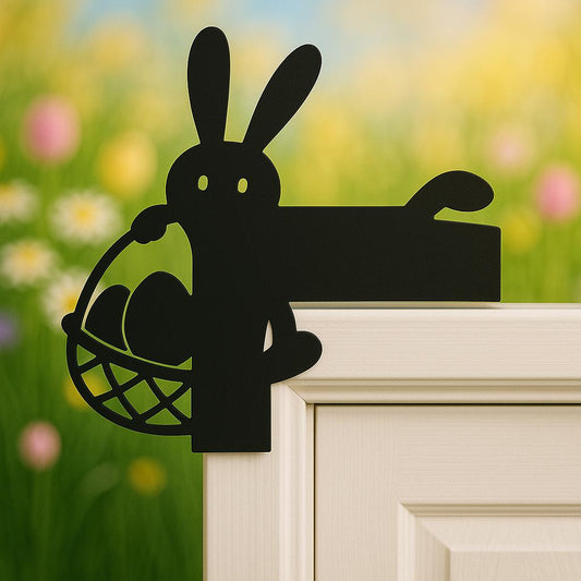 Easter Bunny Door Topper | Basket Bunny Silhouette | Spring Door Frame Decor | Easter Decoration | Door Corner Hanger - BatCountryCraftsUSA