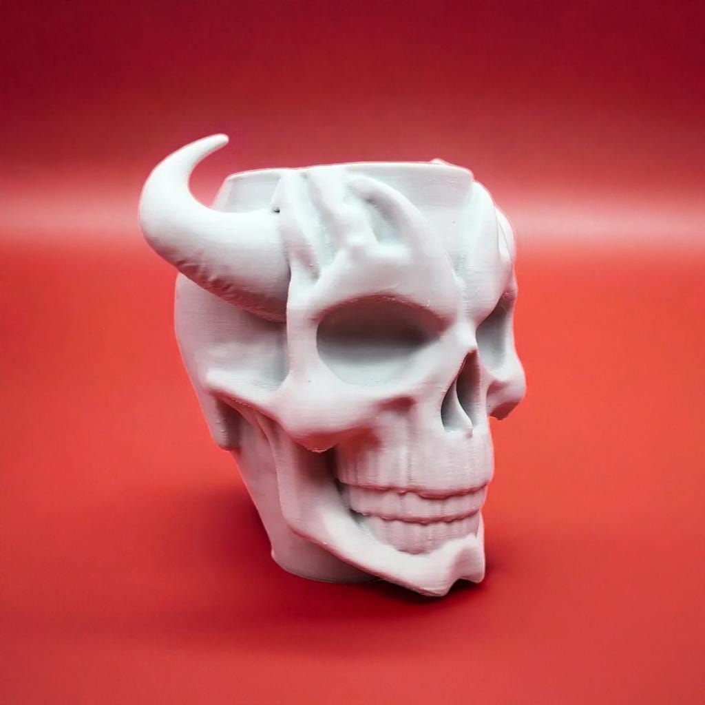 Demon Skull Pen Cup | Horned Skeleton Pen Holder | Gothic Office Accessory | Halloween Pencil Organizer | Dark Fantasy Decor - BatCountryCraftsUSA