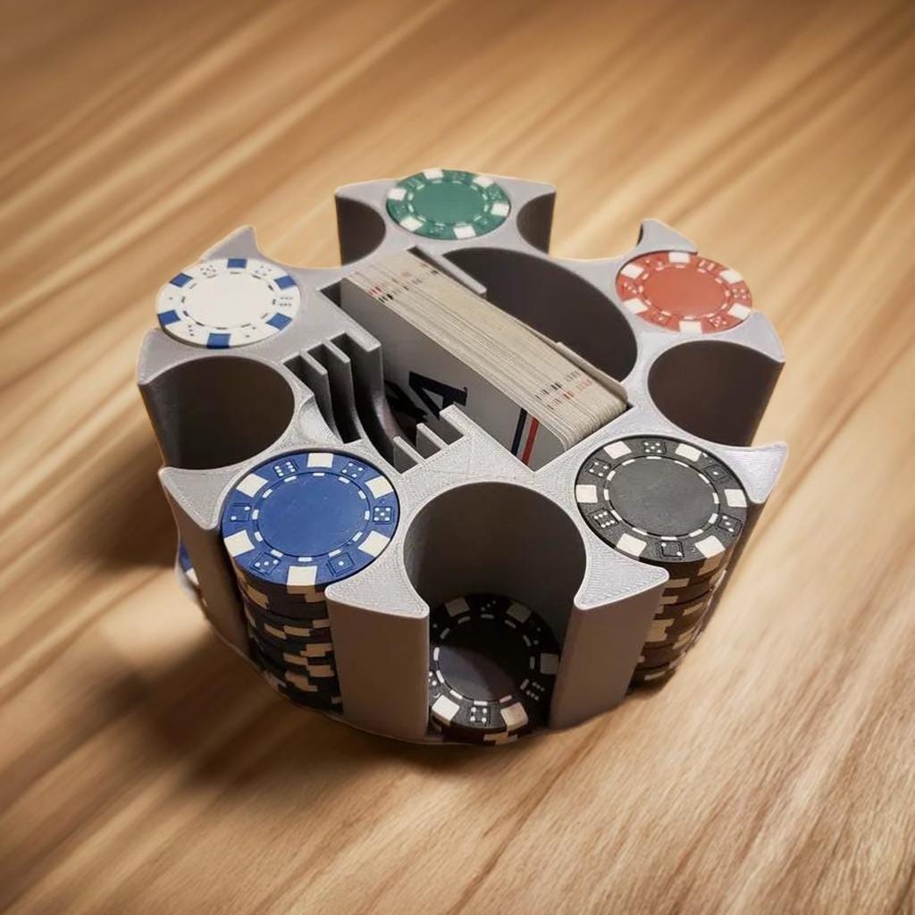 All-In-One Poker Chip Tray & Card Holder | Casino Table Organizer | Blind Button Station | Gaming Caddy - BatCountryCraftsUSA